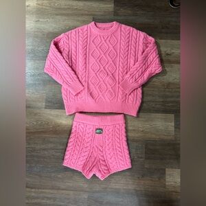 Daily Drills Pink Cable Knit Sweater Set